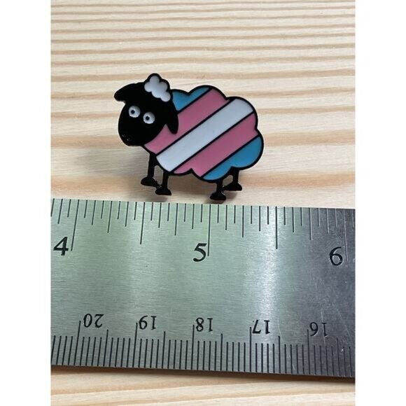 Sheep-Shaped LGBTQ+ Pride Enamel Pin With Transgender Flag Colors - Picture 2 of 3